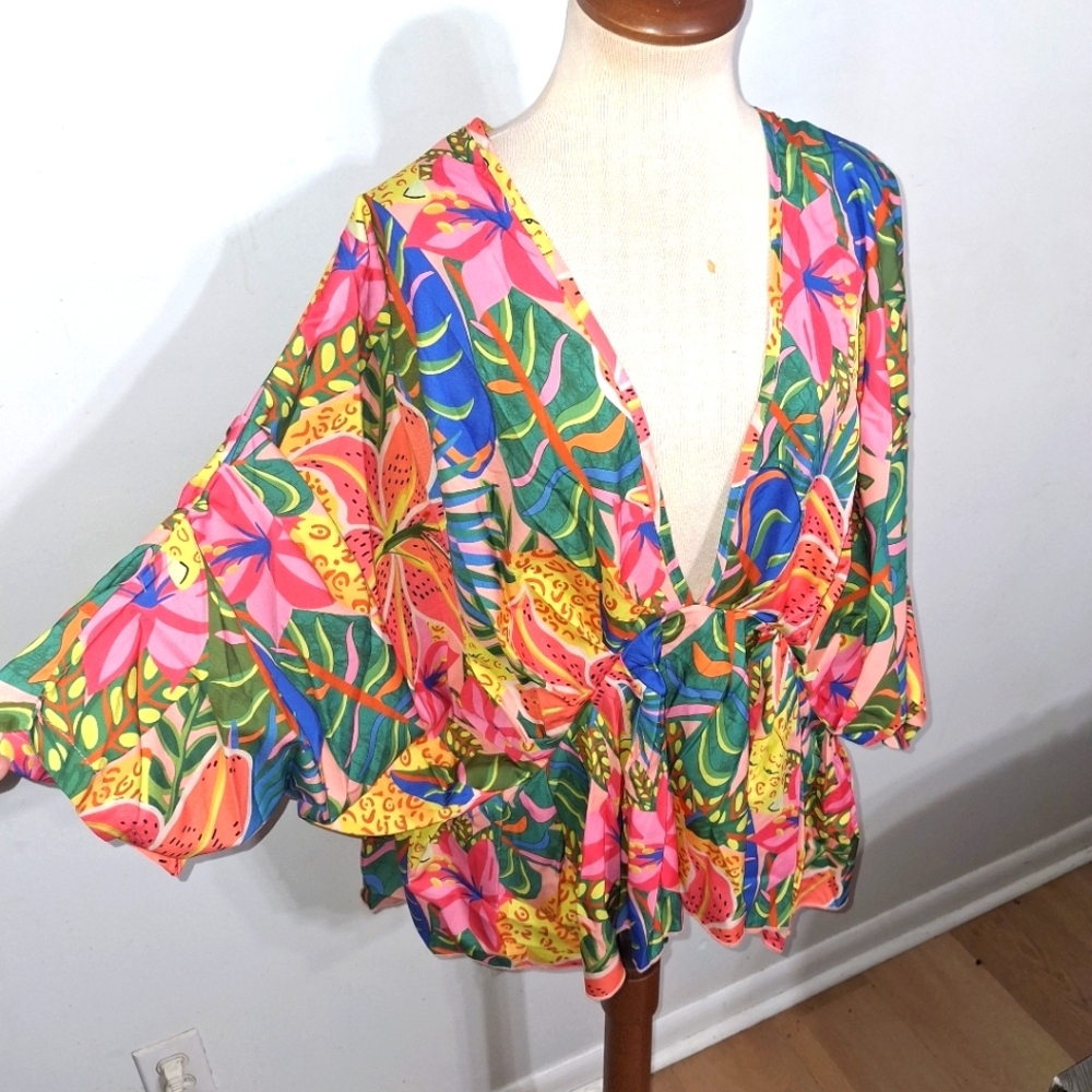 SHEIN Colorful Floral Wide Sleeve Blouse- W Sz 18- 3XL